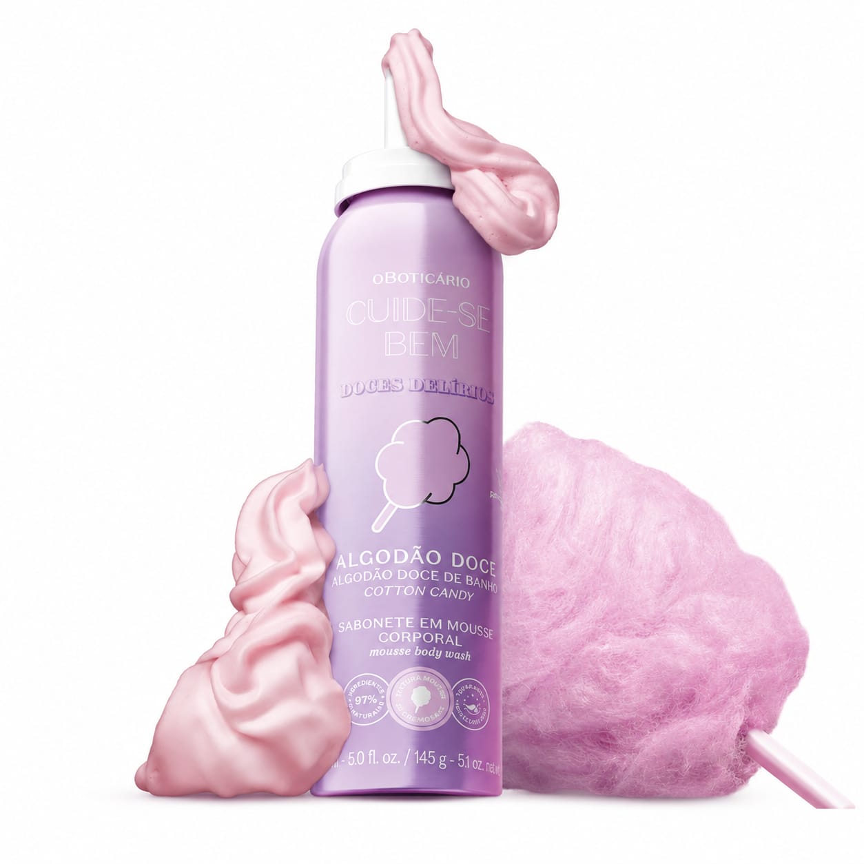 Mousse de Banho Doces Delírios Algodão Doce Cuide Se Bem 150ml