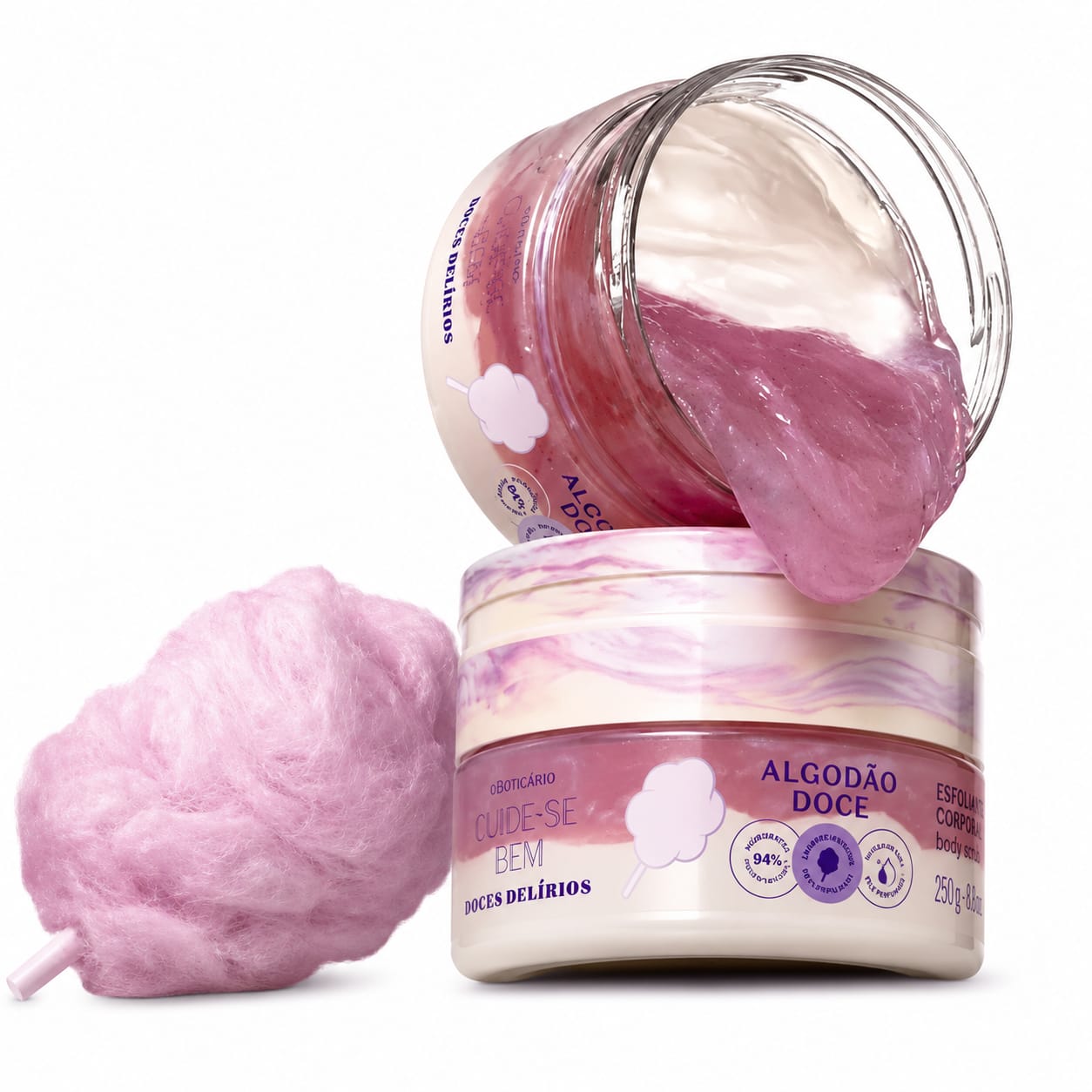 Creme Duo Hidratante Corporal Doces Delírios Algodão Doce Cuide Se Bem 200g
